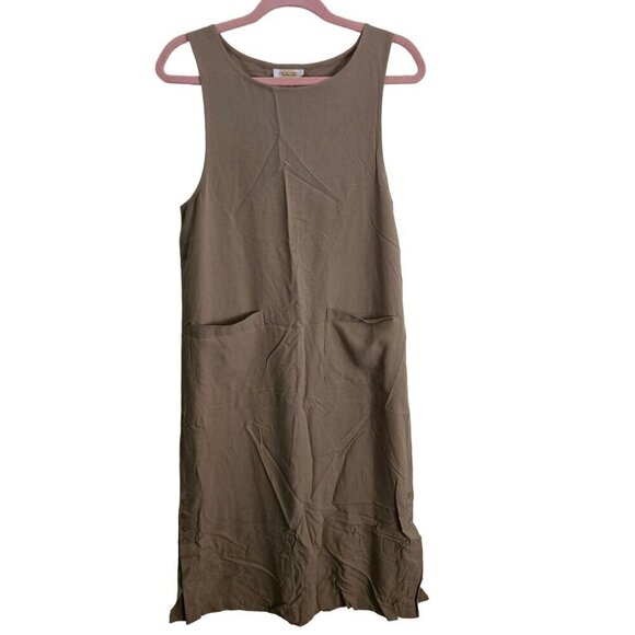 Talbots NWT Vintage Tan Linen Blend Sleeveless Lagonlook Midi Dress Size 6p - Picture 1 of 7